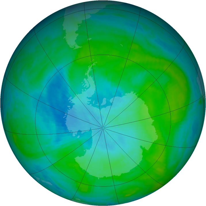 Antarctic ozone map for 13 February 1992